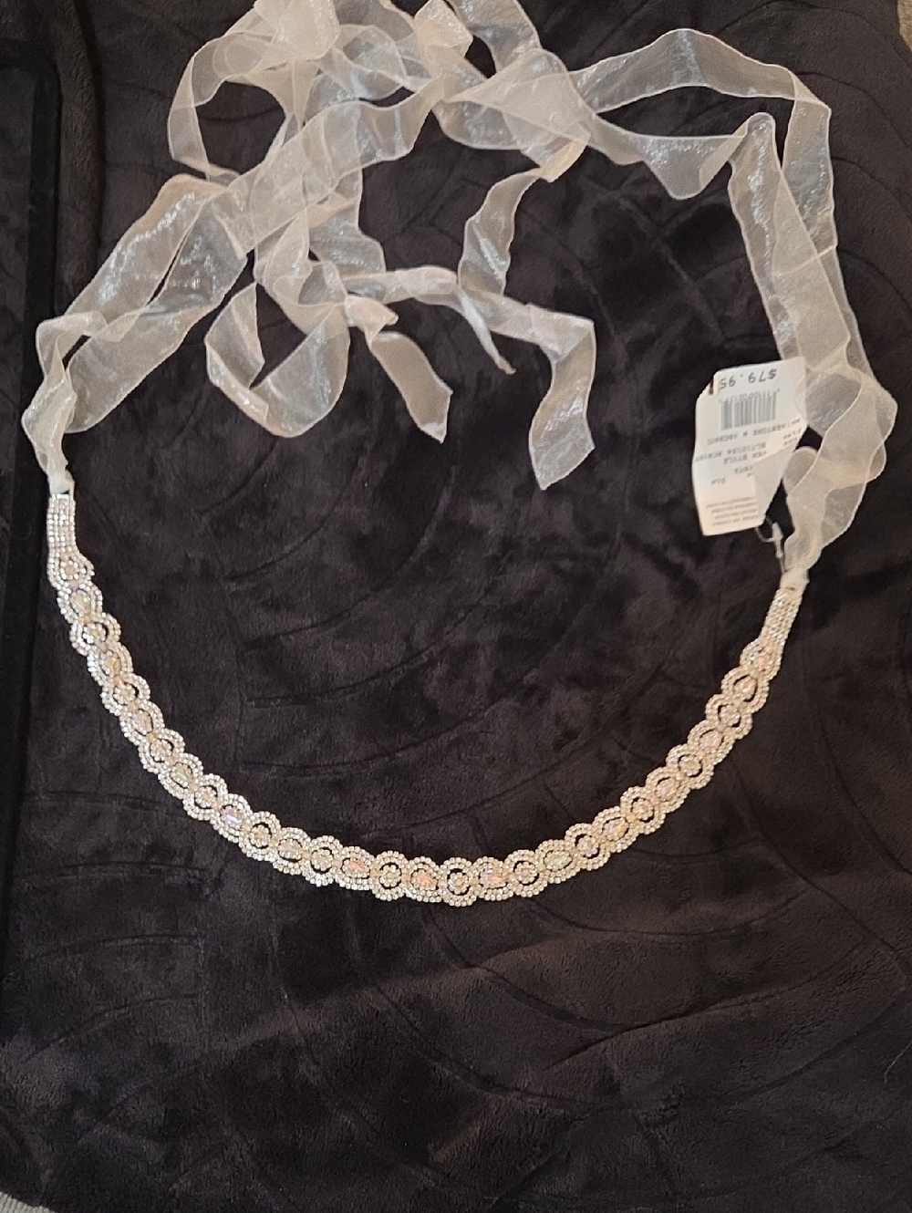David's Bridal Crystal Beaded Ribbon Necklace - White